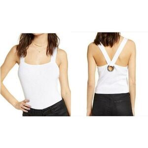 LEITH Grommet Detail White Halter Sweater Tank 1X